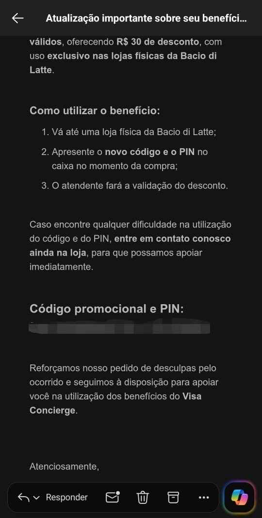 novo codigo promocao visa bacio di latte jan26 1