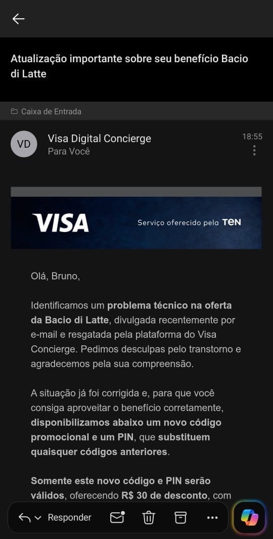 novo codigo promocao visa bacio di latte jan26 2