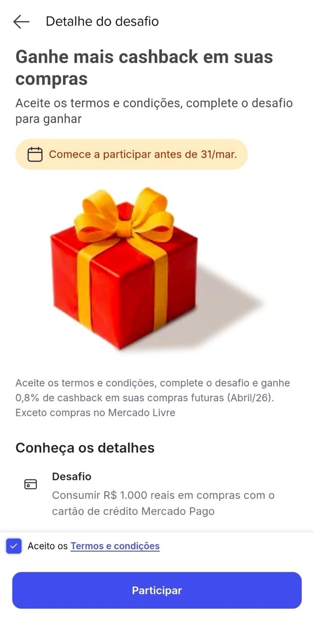 cashback turbinado cartao mercado pago metas mar26 4