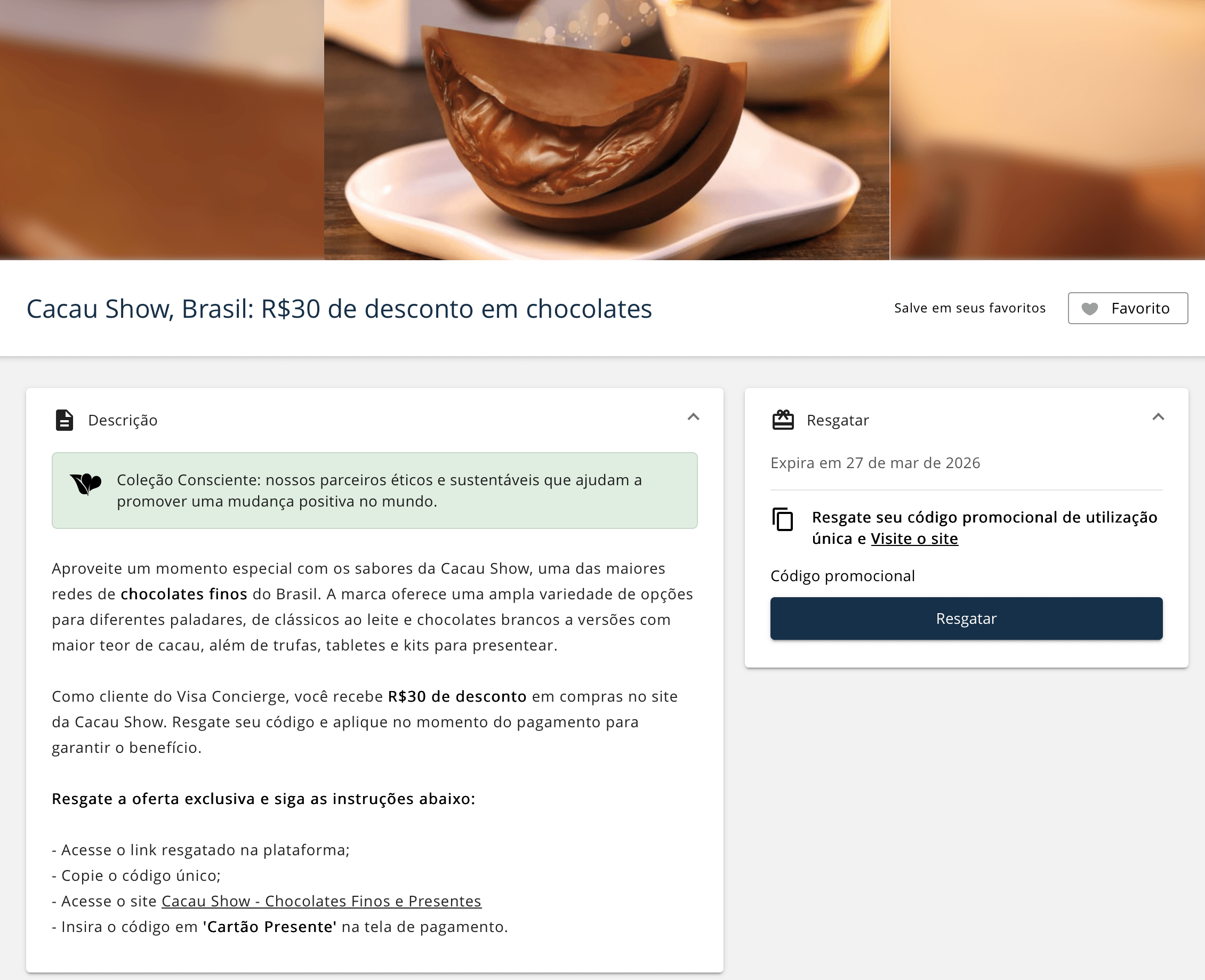voucher cacau show visa concierge chocolate gratis 1