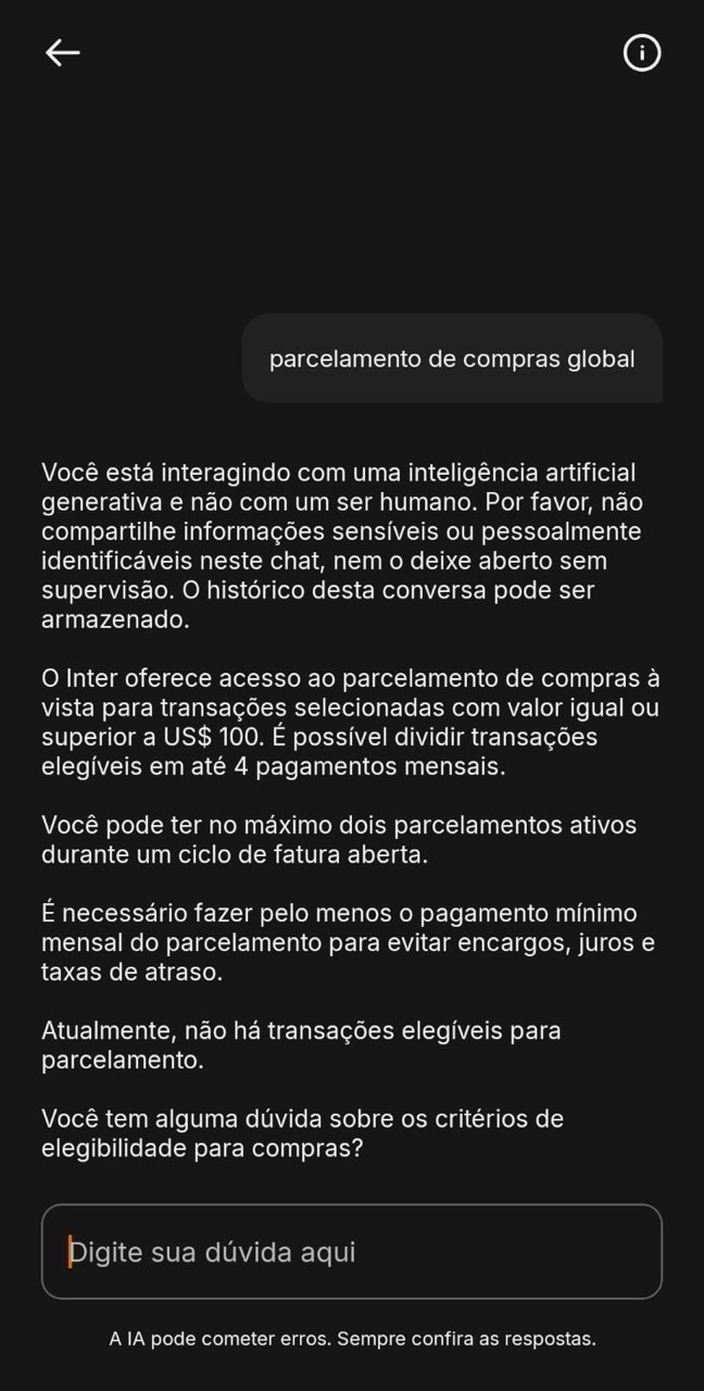 parcelamento sem juros inter cartao credito global dolar 1